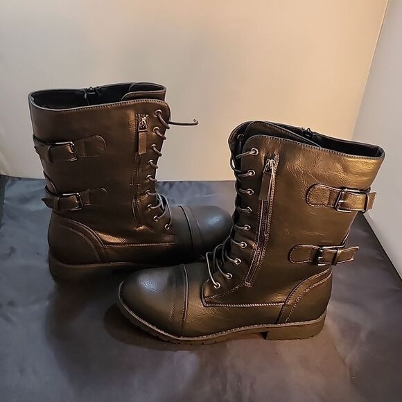 BRAND NEW SHOE LAND KASEY WOMEN'S ANKLE LACE-UP MILITARY COMBAT BOOT MID CALF - Picture 7 of 16